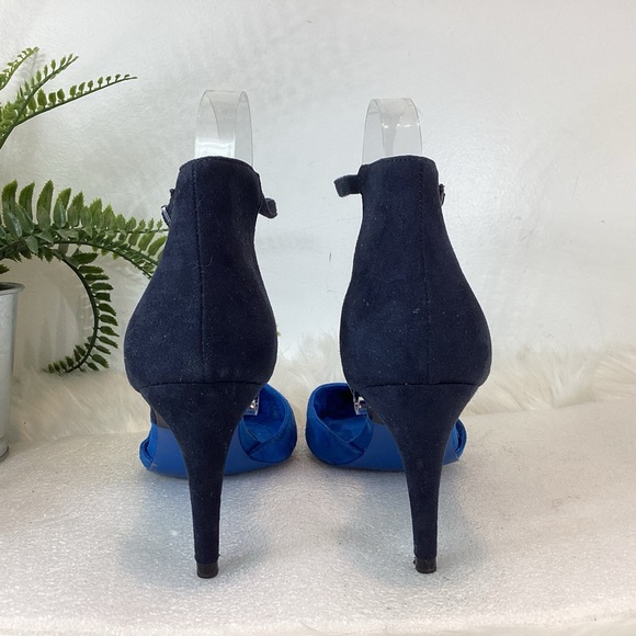 ZARA ANKLE STRAP POINTY TOE HEELS VEGAN LEATHER BLUE BLACK SZ EUR 39 US 9 - Picture 5 of 9